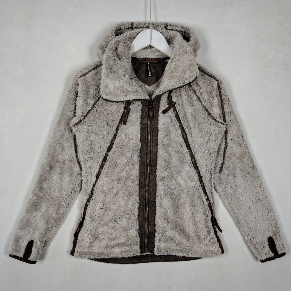 Kuhl Flight Jacket Womens XS Gray Full Zip Fleece Hoodie Style 2015 Stow Hood